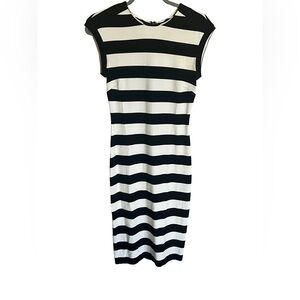 Banana Republic Black and Cream Striped Midi Dress Size 0